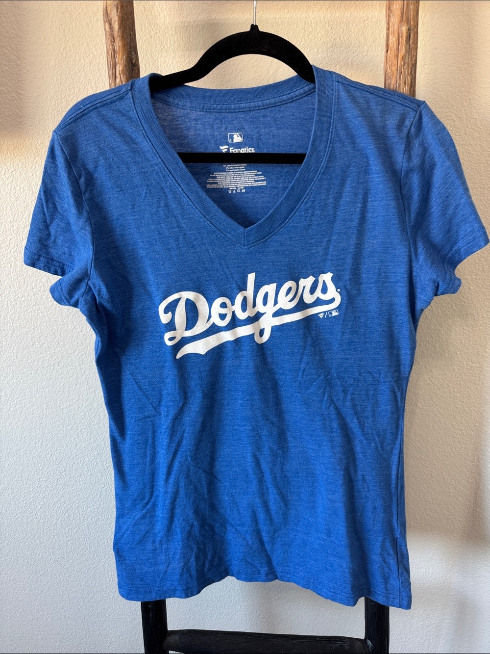 Fanatics Dodgers V-Neck Tee in Blue and White